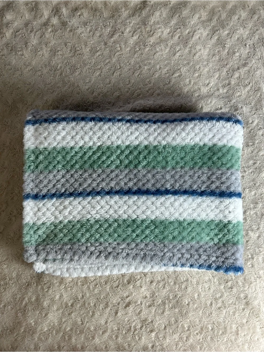 Duck Duck Goose Blue White Green Stripes Baby Blanket Gray Textured Lovey